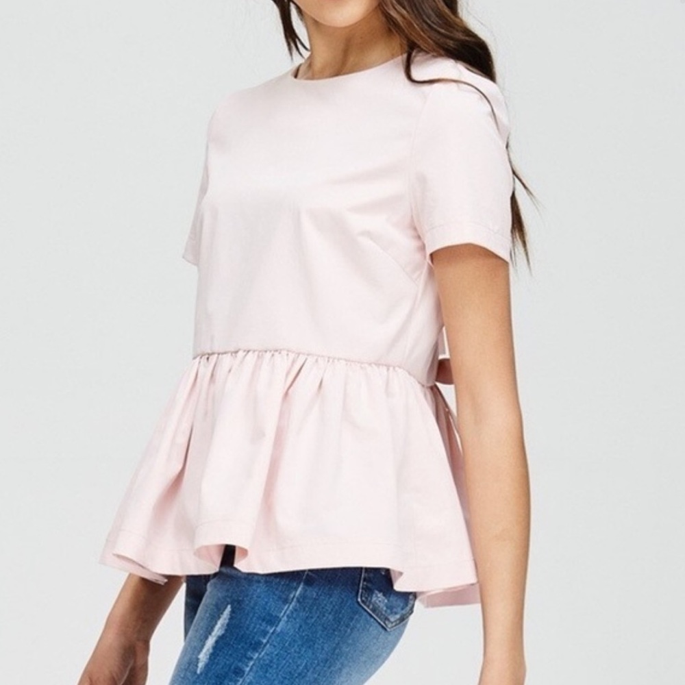 AMT peony pink peplum top with open tie back